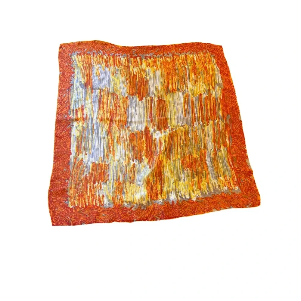 Abstract Brushstroke Square‎ Silk Scarf Orange Yellow Blue